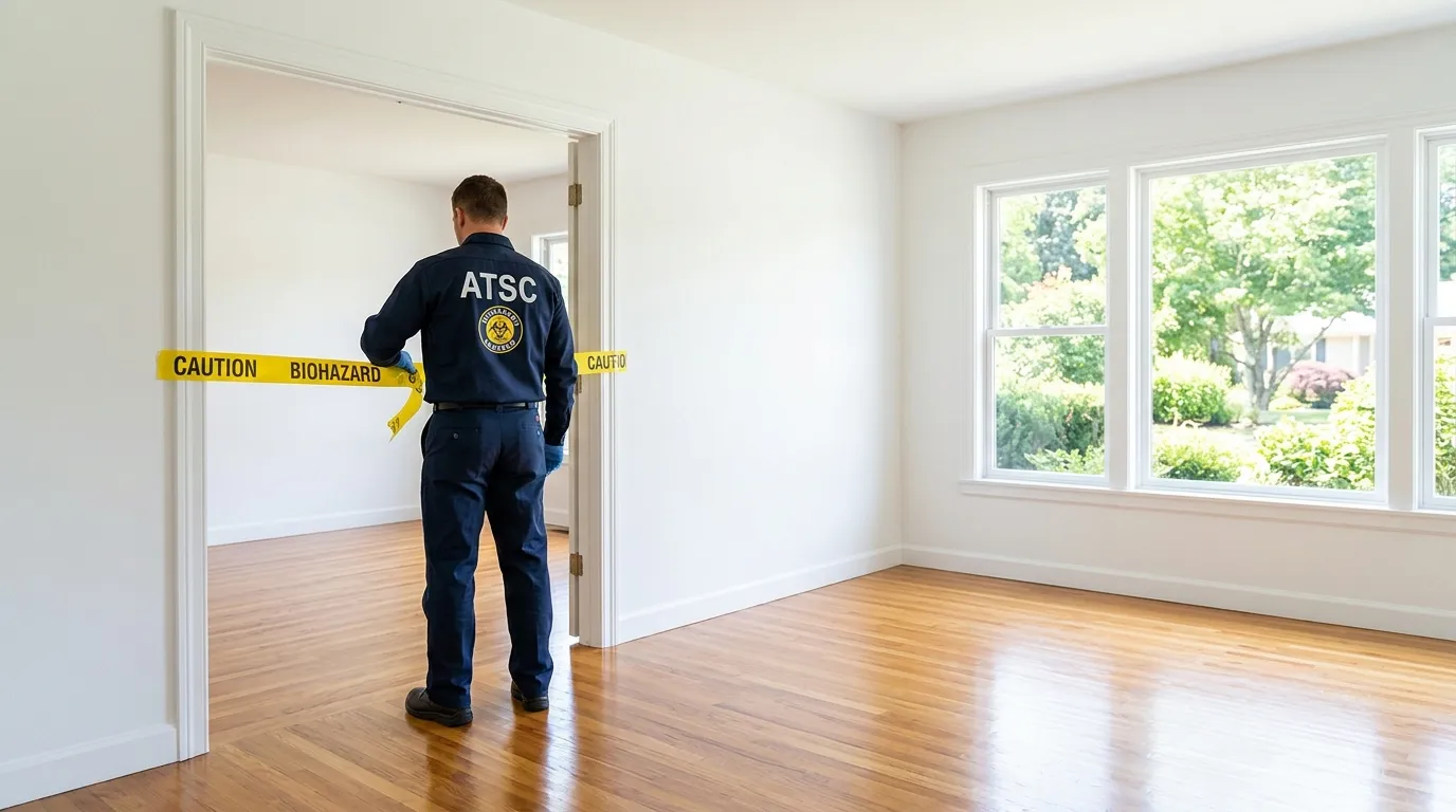 Certified biohazard cleanup crew performing Decomposition Cleanup in Riverbank